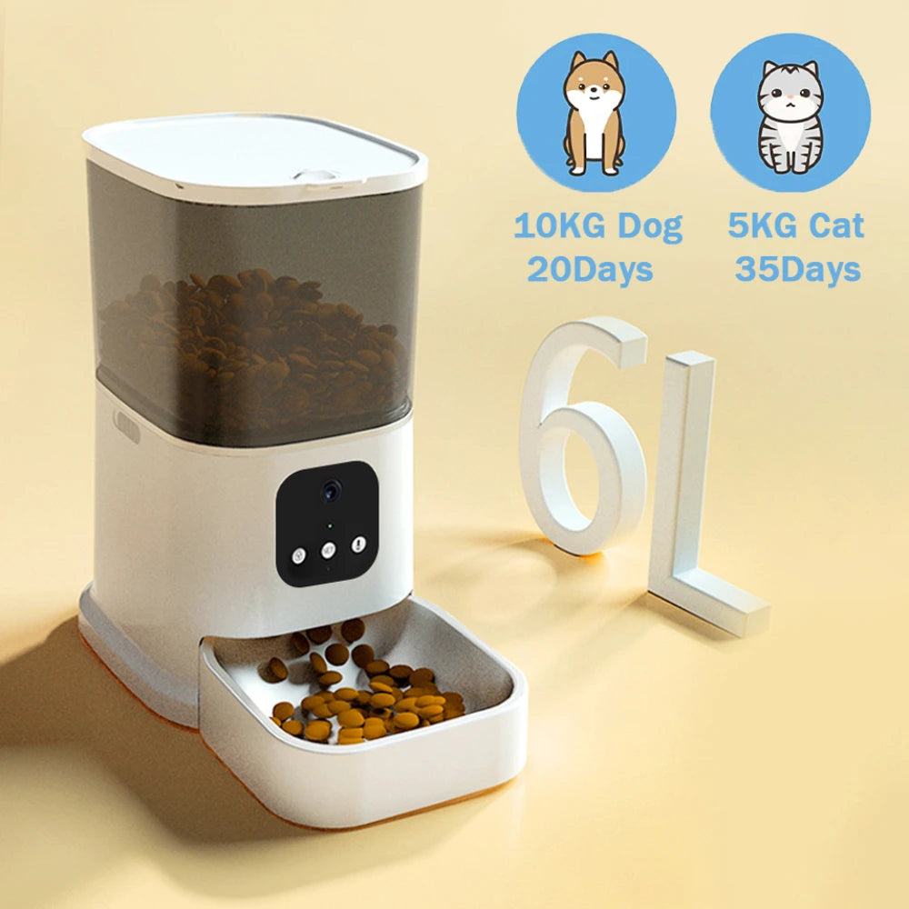 6L Intelligent Automatic Cat Feeder with Video Camera and Voice Recording for Cats and Dogs