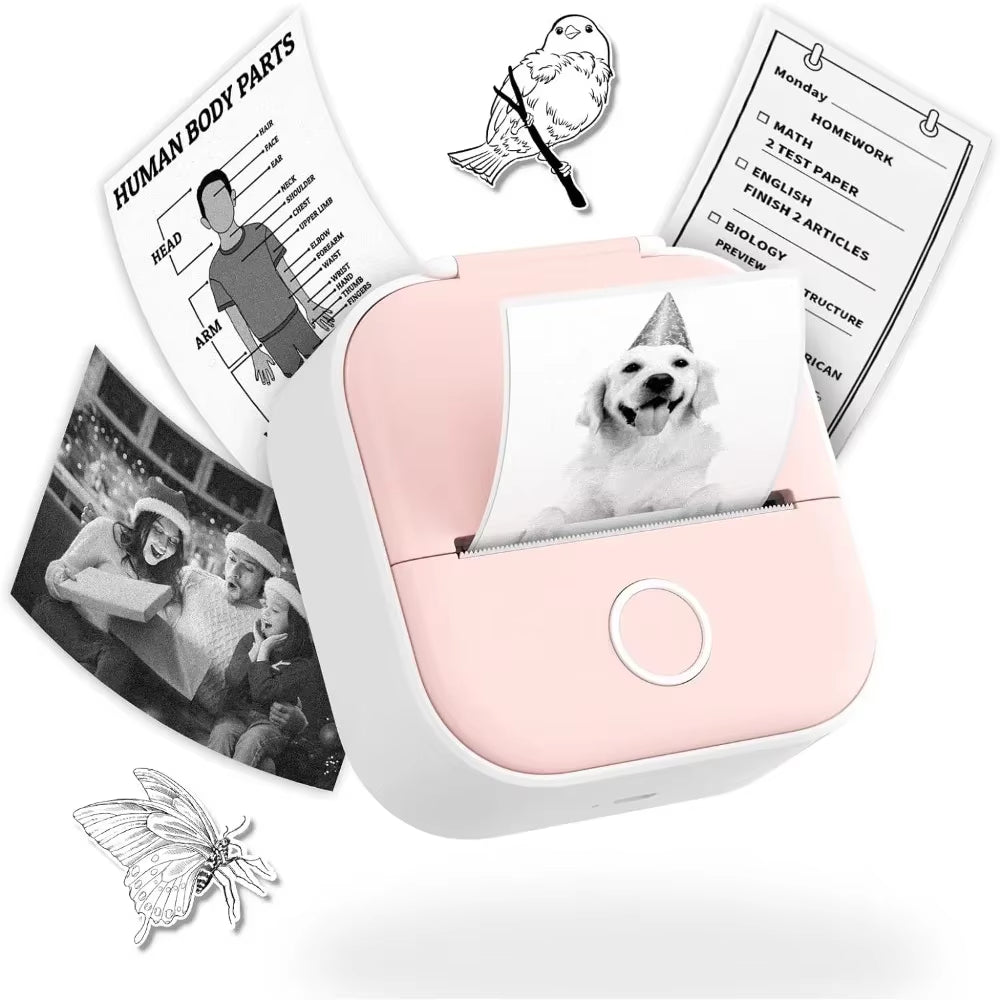 T02 Mini Portable Printer Sticker Printer Thermal Bluetooth Inkless Label Maker Print Machine for Study Notes Memo List