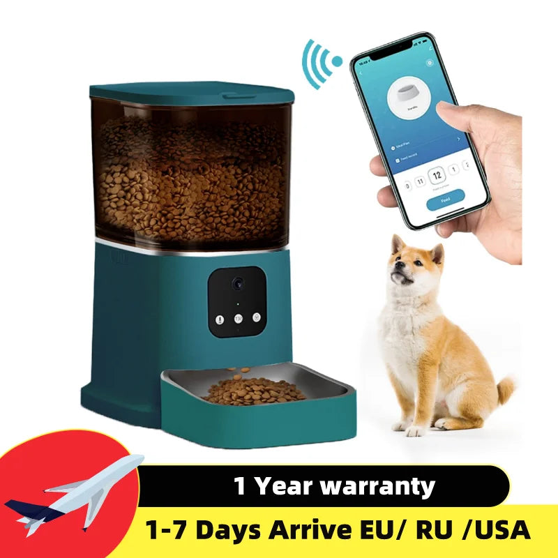 6L Intelligent Automatic Cat Feeder with Video Camera and Voice Recording for Cats and Dogs